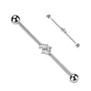 316L Surgical Steel White Baguette CZ Gem Cluster Industrial Straight Barbell