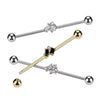 316L Surgical Steel Gold PVD Black Baguette CZ Gem Cluster Industrial Straight Barbell