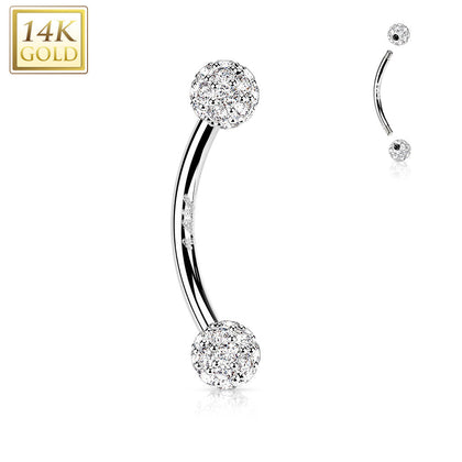 14kt White Gold White Multi CZ Cluster Curved Barbell