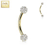 14kt Yellow Gold White Multi CZ Cluster Curved Barbell