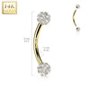 14kt Yellow Gold White Multi CZ Cluster Curved Barbell