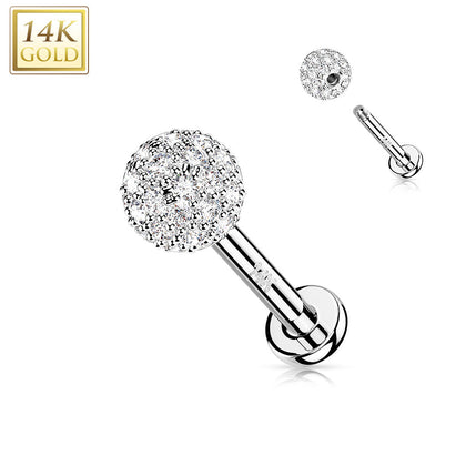 14kt White Gold Multi CZ Cluster Flat Back Labret