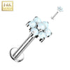 14KT White Gold White Opal Flower Internally Threaded Flat Back Labret - Pierced Universe