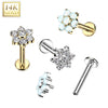 14KT White Gold White CZ Flower Internally Threaded Flat Back Labret - Pierced Universe