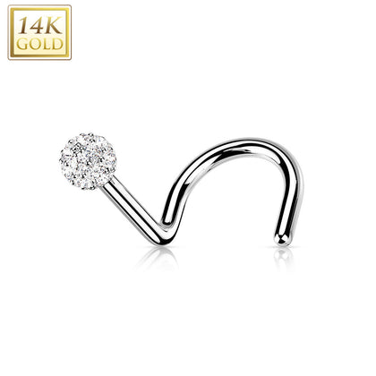 14kt White Gold Multi CZ Cluster Corkscrew Nose Ring