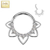 14kt White Gold CZ Floral Beaded Tribal Septum Daith Hinged Clicker Hoop