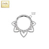 14kt White Gold Opal Floral Beaded Tribal Septum Daith Hinged Clicker Hoop