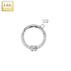 14kt Yellow Gold Pave CZ White Gem Center Septum Daith Hinged Clicker Hoop