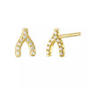 Pair of 925 Sterling Silver Gold PVD Small White CZ Wishbone Minimal Earring Studs