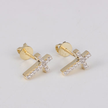 sterling silver pave Cross earring with screw back