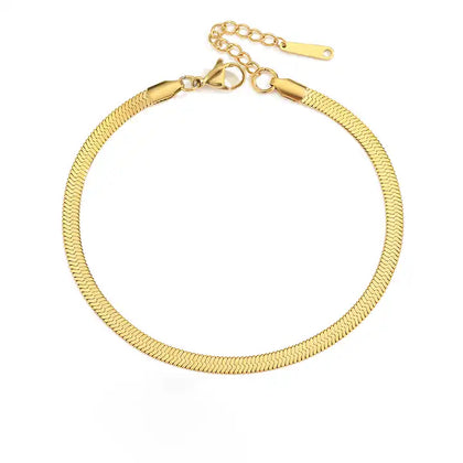 Stainless Steel Gold PVD Flat Snake Chain Link Anklet