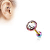 Surgical Steel Rainbow Plated White Gem Disk Ear Cartilage Barbell - Pierced Universe