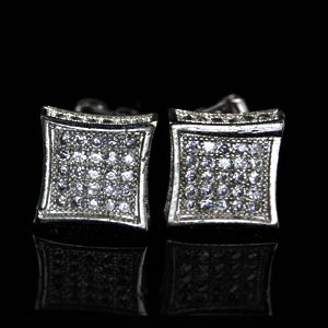 sterling silver 5x5 squared curved pave earring with screw back