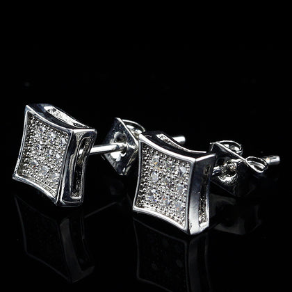 sterling silver 3 x 3 square curved pave earring with screw back