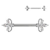 316L Surgical Steel Triple Petal White CZ Flower Nipple Ring Straight Barbell