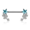 316L Surgical Steel Aqua & White CZ Shooting Star Nipple Ring Straight Barbell