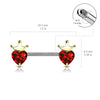 316L Surgical Steel White CZ Heart With Crown Nipple Ring Straight Barbell