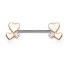 316L Surgical Steel Rose Gold PVD White CZ With Hearts Nipple Ring Straight Barbell