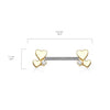 316L Surgical Steel Gold PVD White CZ With Hearts Nipple Ring Straight Barbell