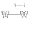 316L Surgical Steel White CZ Butterfly Nipple Ring Straight Barbell - Pierced Universe