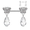 316L Surgical Steel Large White CZ Butterfly Clear Gem Dangle Nipple Ring Straight Barbell