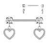 316L Surgical Steel White CZ Heart Outline Dangle Straight Barbell Nipple Ring