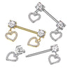 316L Surgical Steel Gold PVD White CZ Heart Outline Dangle Straight Barbell Nipple Ring