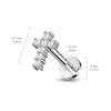 316L Surgical Steel White CZ Dainty Internally Threaded Cross Flat Back Labret