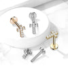 316L Surgical Steel White CZ Dainty Internally Threaded Cross Flat Back Labret