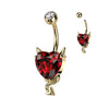 316L Surgical Steel Gold PVD Devil Horns Red CZ Heart Belly Ring