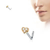 316L Surgical Steel L Shape 3 Gem Rose Gold White Heart Nose Stud - Pierced Universe