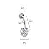 316L Surgical Steel Rose Gold PVD White CZ Heart Shaped Non Dangle Belly Ring