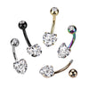 316L Surgical Steel Gold PVD White CZ Heart Shaped Non Dangle Belly Ring