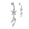 316L Surgical Steel White CZ Flower Vine Dangle Belly Ring