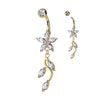 316L Surgical Steel Gold PVD White CZ Flower Vine Dangle Belly Ring