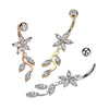 316L Surgical Steel White CZ Flower Vine Dangle Belly Ring