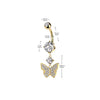 316L Surgical Steel Gold PVD White CZ Gem Butterfly Dangle Belly Ring - Pierced Universe