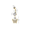 316L Surgical Steel White CZ Gem Butterfly Dangle Belly Ring - Pierced Universe