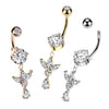 316L Surgical Steel White CZ Lotus With Teardrop Dangle Belly Ring