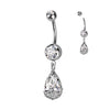 316L Surgical Steel White CZ Teardrop With Flowers Dangly Belly Ring - Pierced Universe