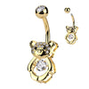 316L Surgical Steel Gold PVD White CZ Gem Teddy Bear Belly Ring