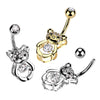 316L Surgical Steel White CZ Gem Teddy Bear Belly Ring