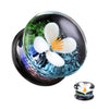 Double Flared White Flower Glass Ear Plugs