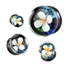 Double Flared White Flower Glass Ear Plugs