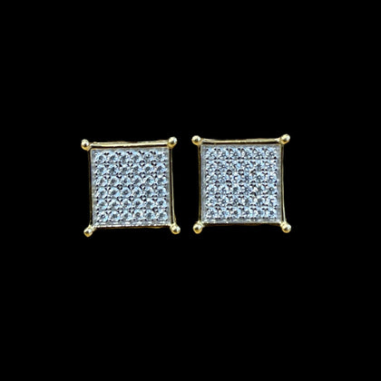 Sterling Silver 6x6 squared pave earring with screw back