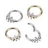 316L Surgical Steel Gold PVD 5 Gem Marquise White CZ Septum Daith Hinged Clicker Hoop