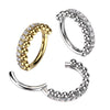 316L Surgical Steel Gold PVD Beaded White CZ Hinged Clicker Hoop