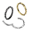 316L Surgical Steel Gold PVD Textured Pattern Hinged Clicker Hoop