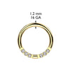 316L Surgical Steel White CZ 6 Gem Pave Hinged Clicker Hoop