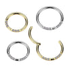 316L Surgical Steel White CZ 6 Gem Pave Hinged Clicker Hoop